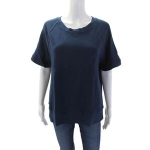 Christina Lehr Womens Short Sleeve Scoop Neck Knit Boxy Tee Shirt Navy Size 1